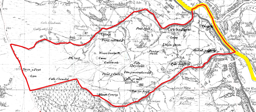 Map showing parish boundary in red